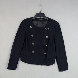 Talbots Blazer Womens 14 Black Eight Button Military Jacket Career Assymetrical